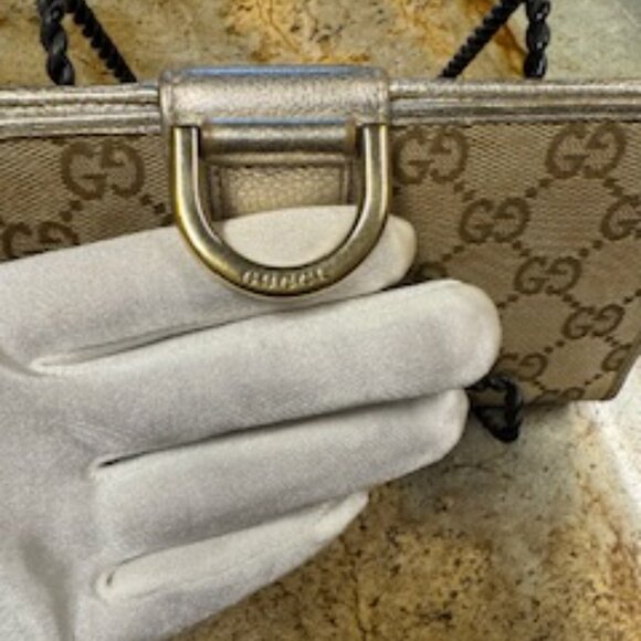 Gucci Metallic Beige and Gold Continental D-Ring GG Canvas - Picture 8 of 9